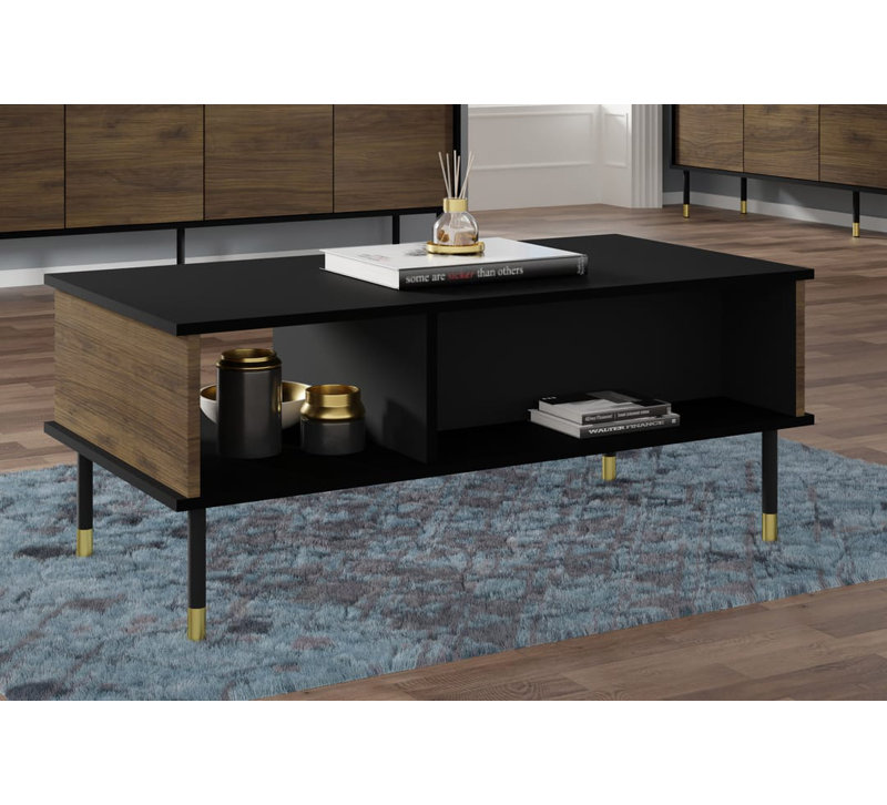 Wadkins Four Leg Coffee Table with Storage, Oak Catania