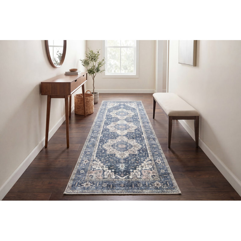 ELISE 6302-510 BLEU MARINE / IVOIRE, Tapis de couloir 2 pi 6 po x 7 pi 6 po
