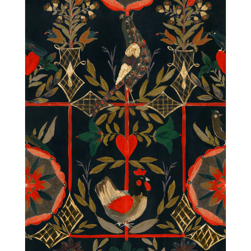 Tyrol Apres-Ski Home Floral Wallpaper Roll, Anthracite/Green/Red/Taupe