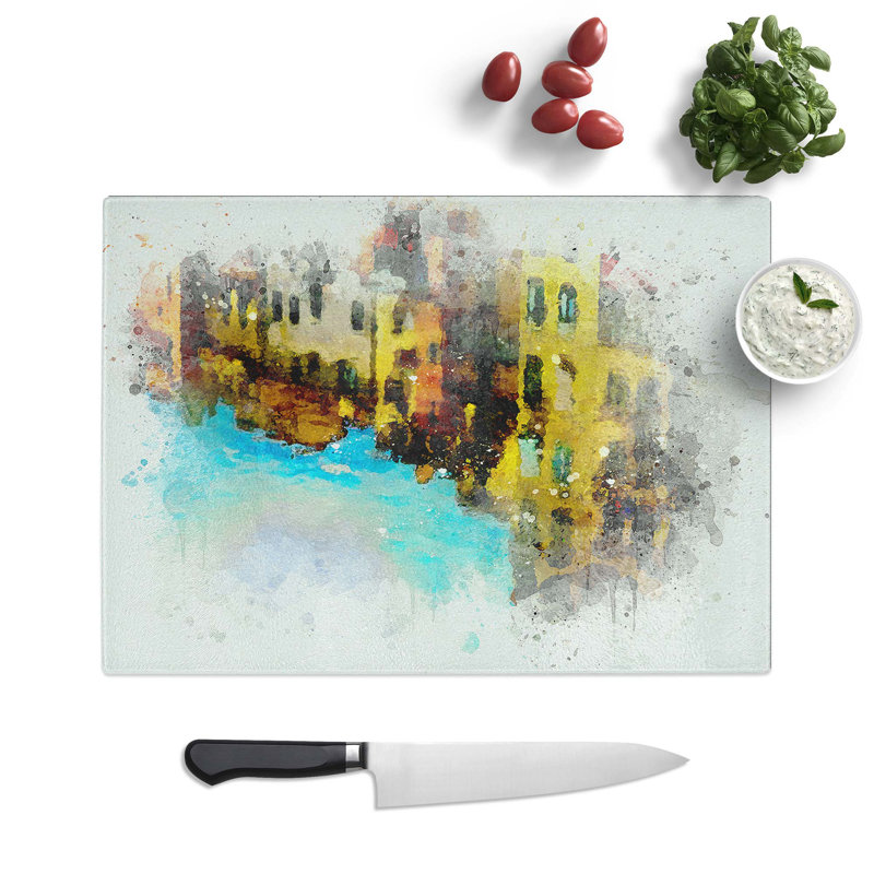 Tempered Glass Reflection of Houses in Girona Spain Chopping Board, 39 cm W x 28.5 cm L