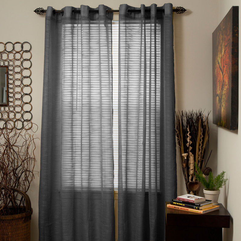 Panneau de rideau à œillets Mia Jacquard, Gris foncé, l 54 po x L 84 po