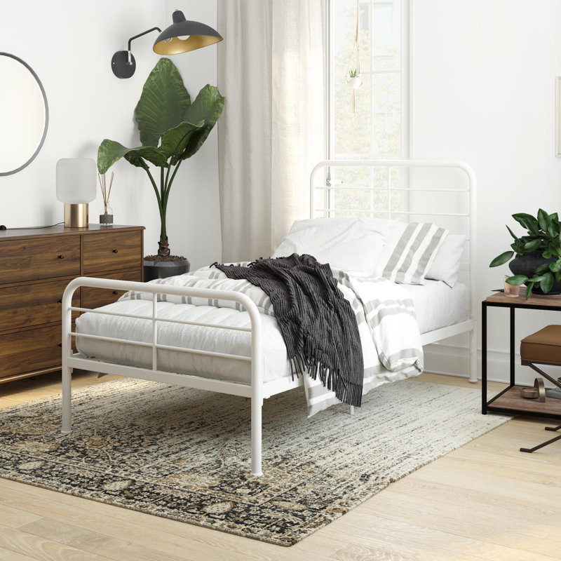Omparkash Metal Bed, Single (3'), White