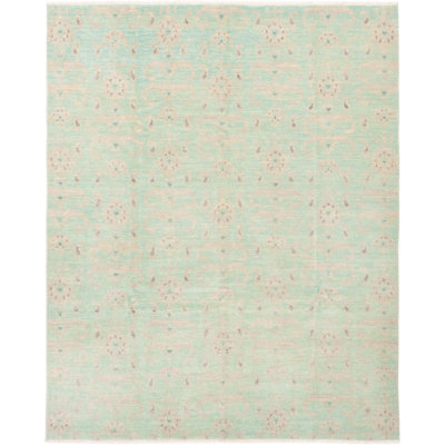 Tapis à main one-of-kind-noué la 2010 ushak cyan 8 pi 2 po x 10 pi zone de laine 2 po Donahoe