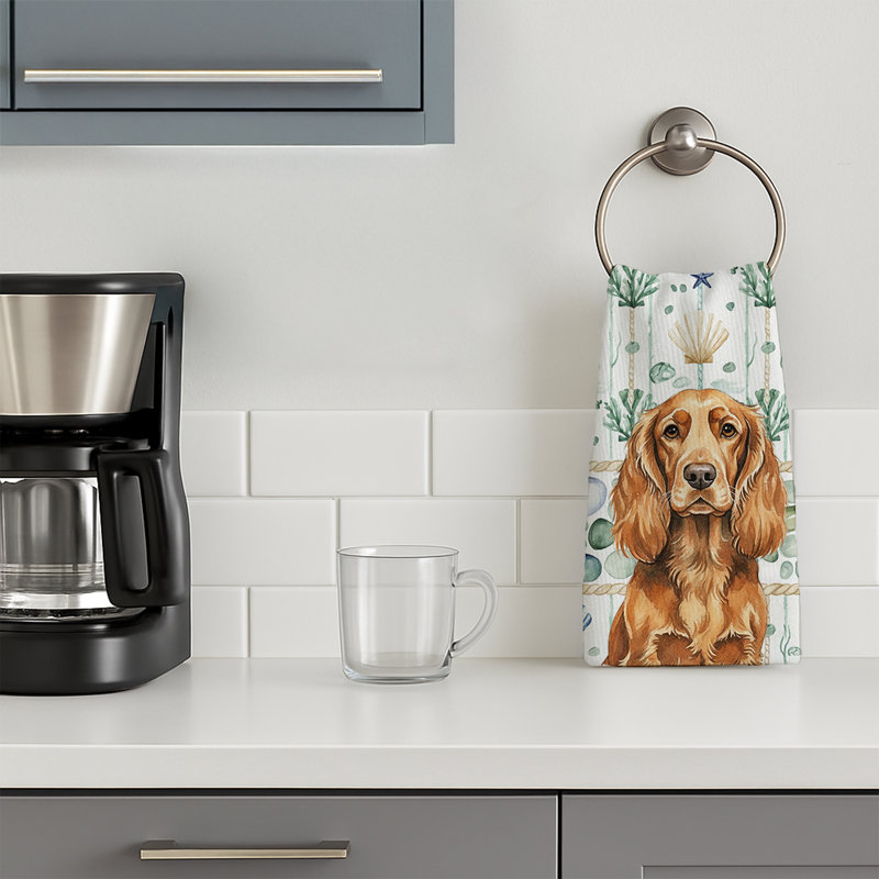 Sussex Spaniel Coastal Sea Glass Kitchen Towel, Sussex Spaniel