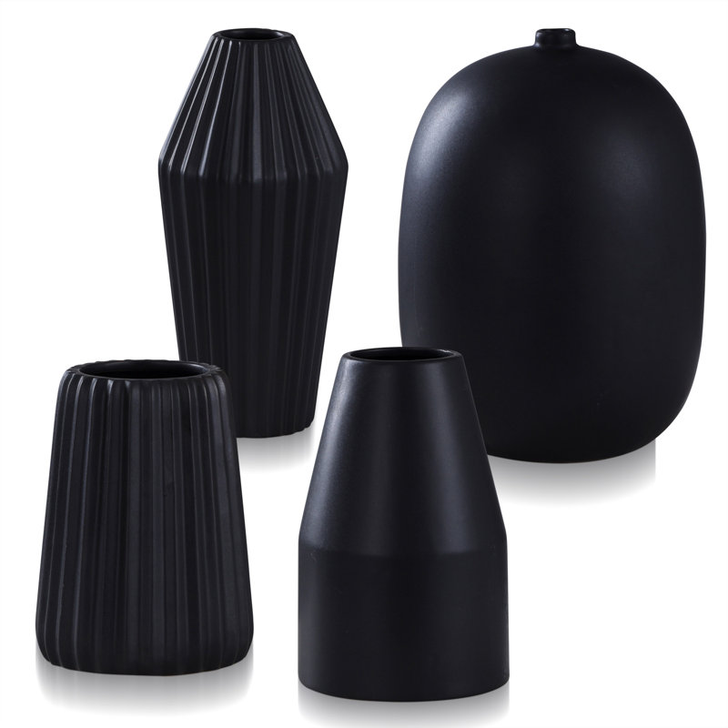 Deadwyler Ceramic / Porcelain Table Vase, Matte Black