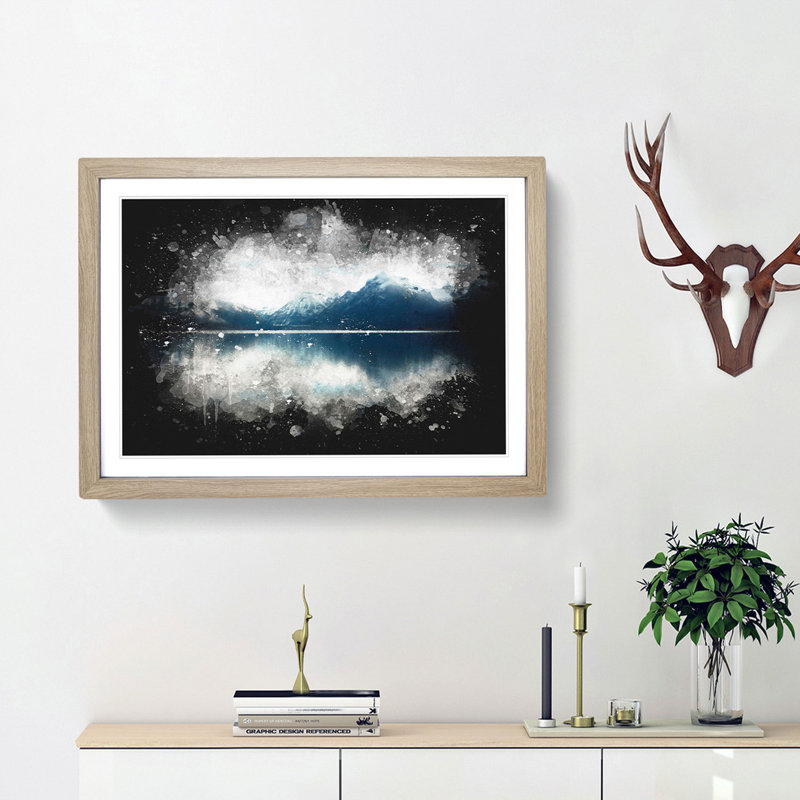 Lake Mcdonald Montana Paint Splash - Picture Frame Graphic Art, 33cm H x 45cm W x 2cm D, Oak Framed