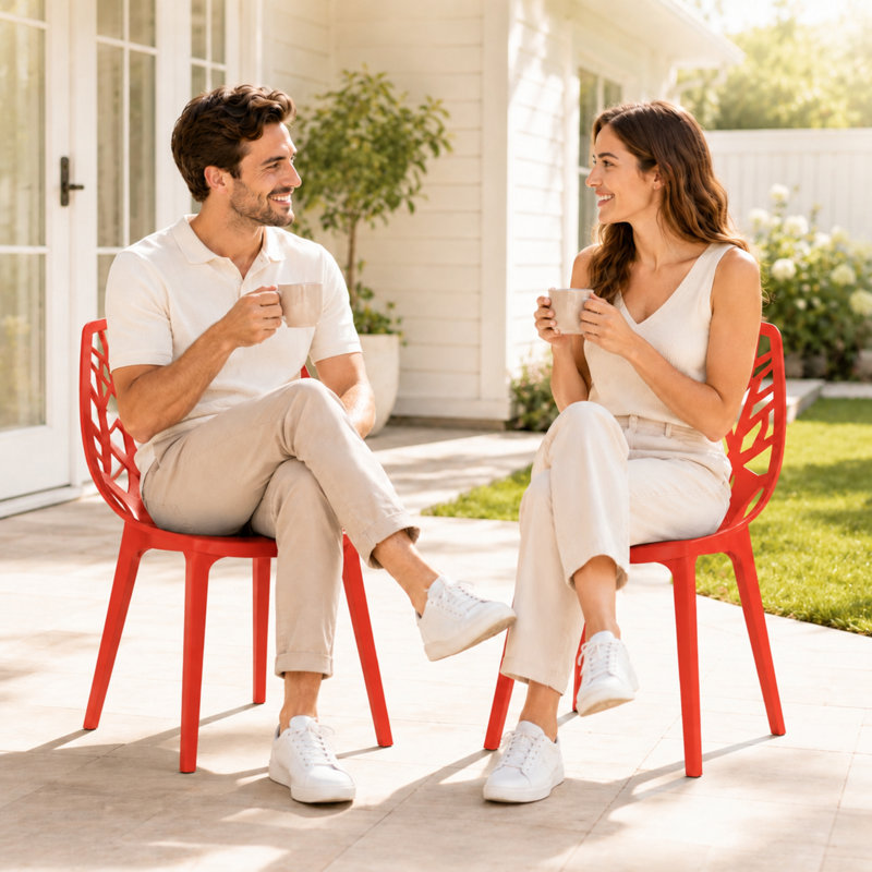 Edgington Lightweight Stacking Accent Dining Chair for Indoor & Outdoor, Red, Set of 2