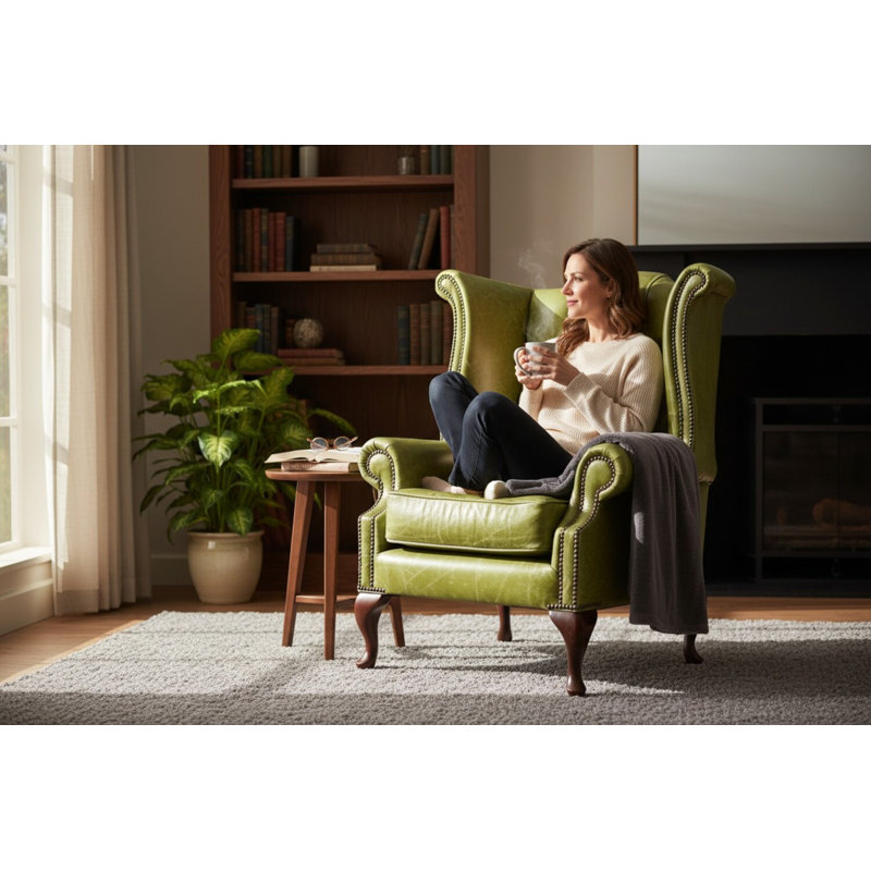 Upholstered Armchair, Apple Green