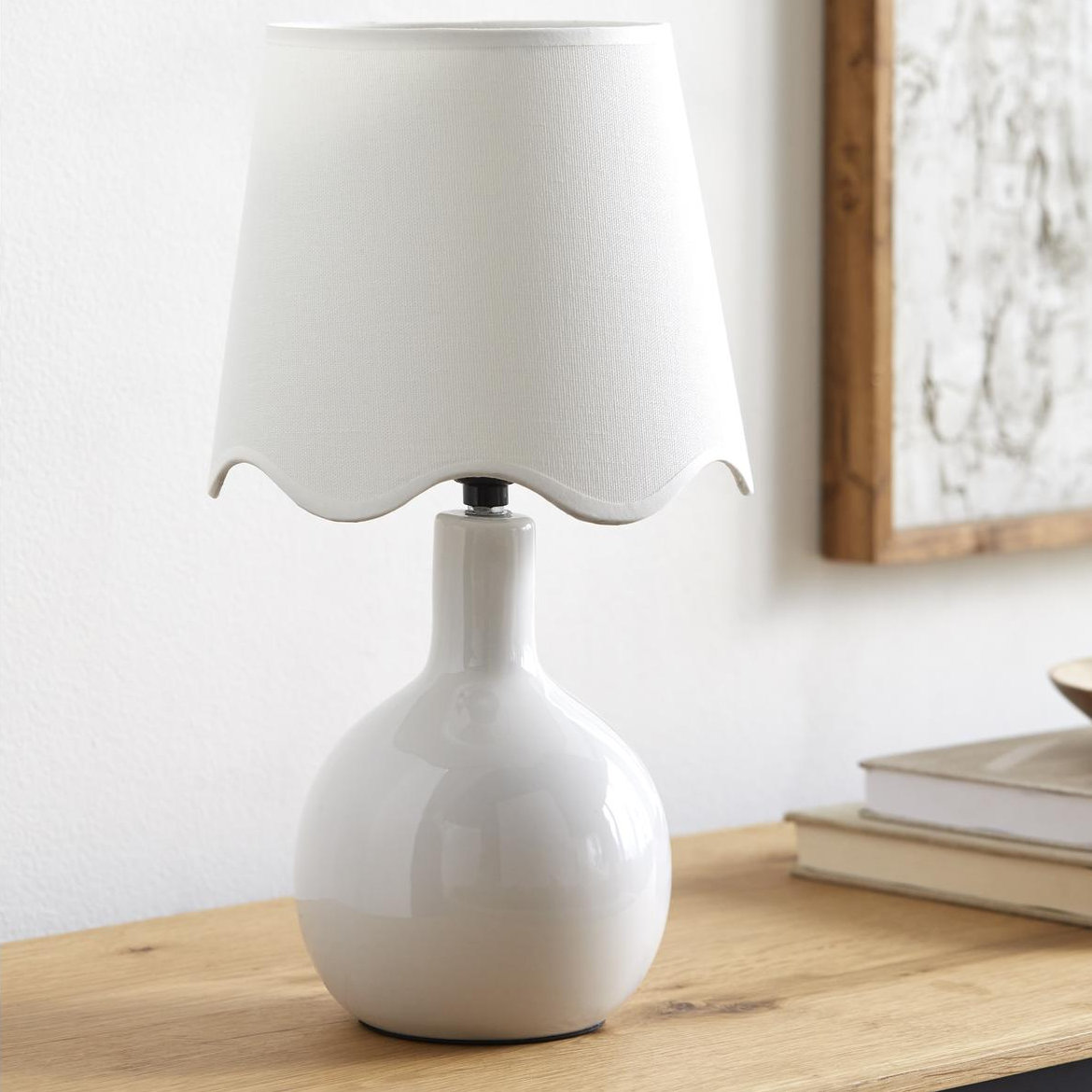 Maura Accent Table Lamp, White, White, 15"H x 9"W x 9"D