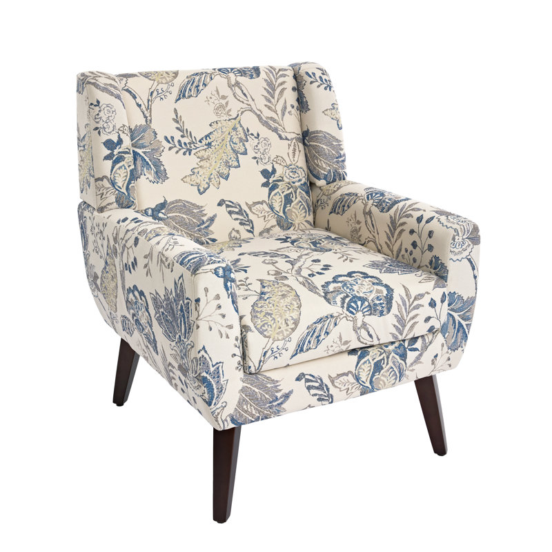Jaqueze 73.4 Cm Wide Tufted Armchair, Cream/Blue Linen Blend