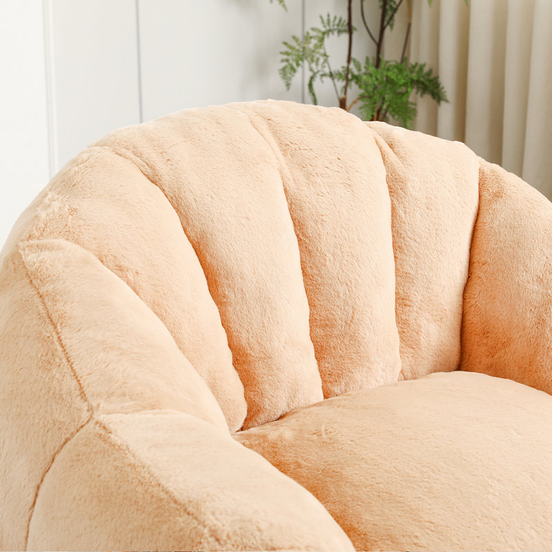 Chaise d'appoint avec accoudoirs et coussin moelleux, Fausse fourrure brune