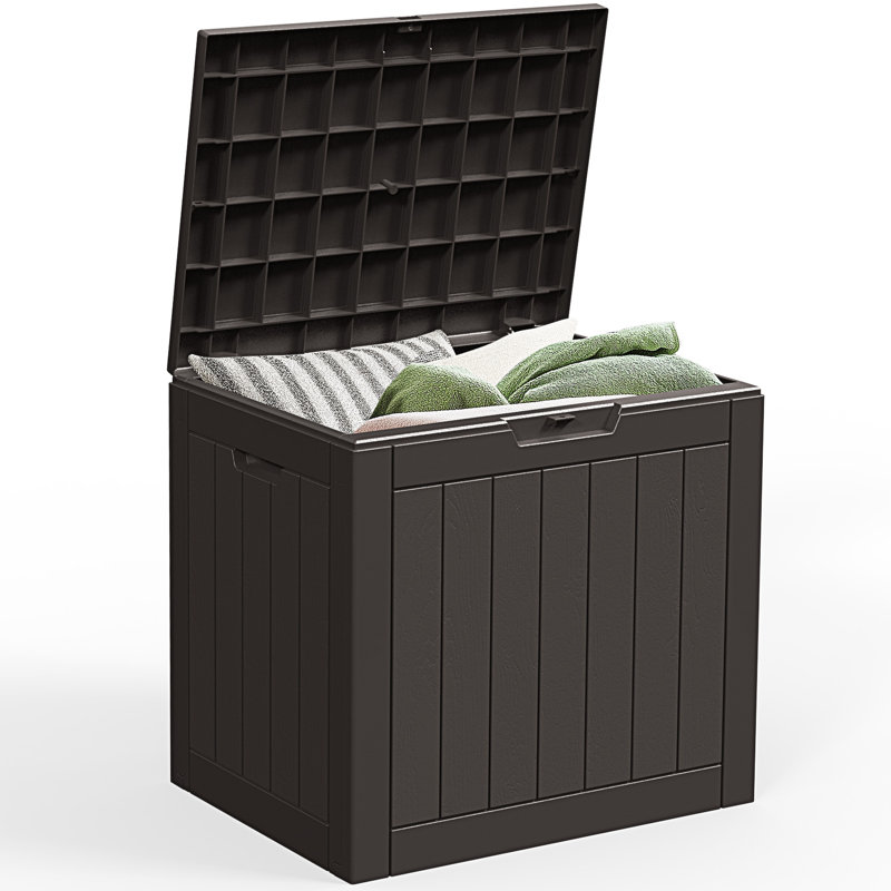 32 Gallon Deck Box Weatherproof Resin Lockable Outdoor Storage for Secure Package Deliveries and Indoor Storage in Garden or Patio, Backyard