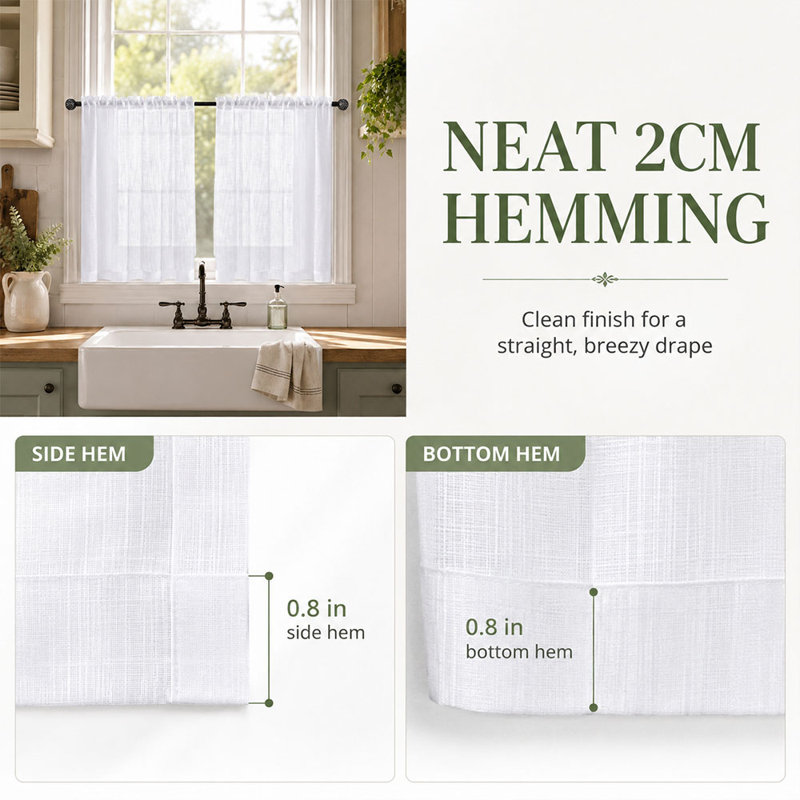 Heavy Textured Faux Linen Tier Curtains Semi Sheer Light Filtering Small Window Kitchen Curtains Short Cafe Curtains Drapes with Dual Rod Pocket White 25x30inch