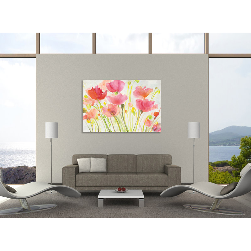 "Coquelicots fluorescents", toile tendue par Albena Hristova, H 32 po x l 48 po x P 1,5 po