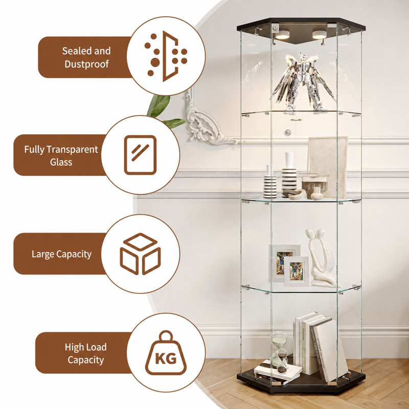 60 cm W Display Cabinet China Cabinet, Black puck Light