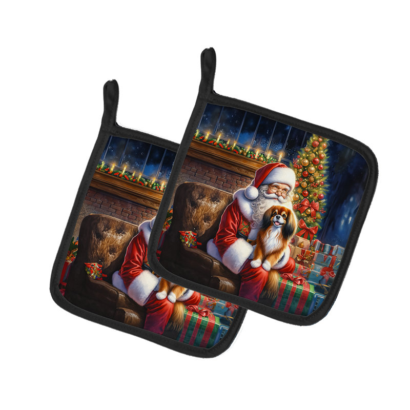 Paire de poignées d'épagneul tibétain et père Noël