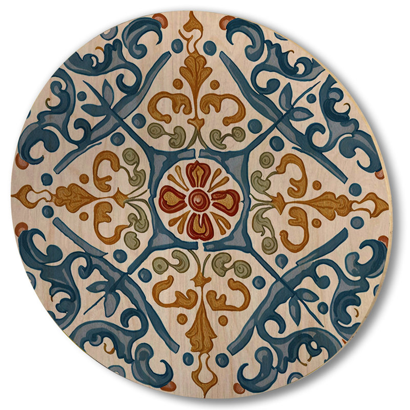 Carreaux de la Méditerranée en bleu rétro V - Art mural en bois abstrait - Bois de pin naturel, H 29 po x l 29 po x P 1 po