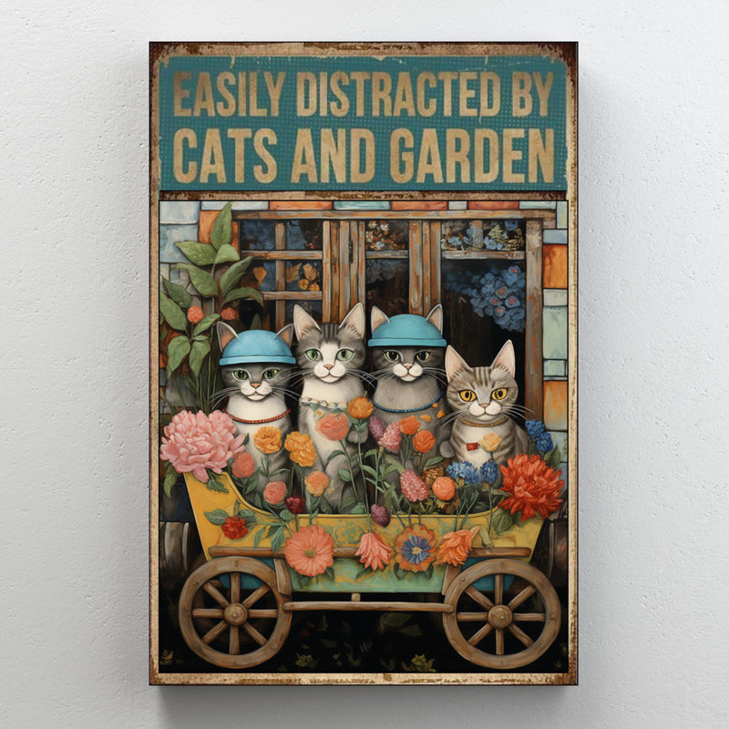 Kouki, chats et jardin sur toile, impression, H 36 po x l 24 po x P 1,25 po