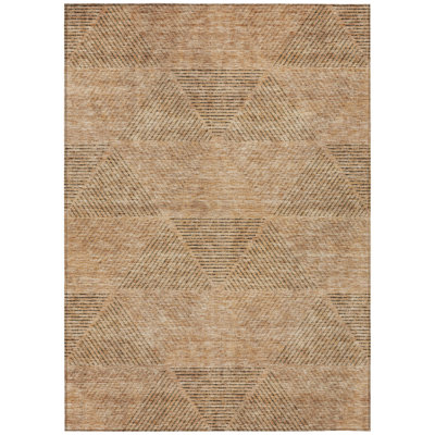 3' X 5' Copper Brown And Terra Cotta Geometric Washable Indoor Outdoor Area Rug