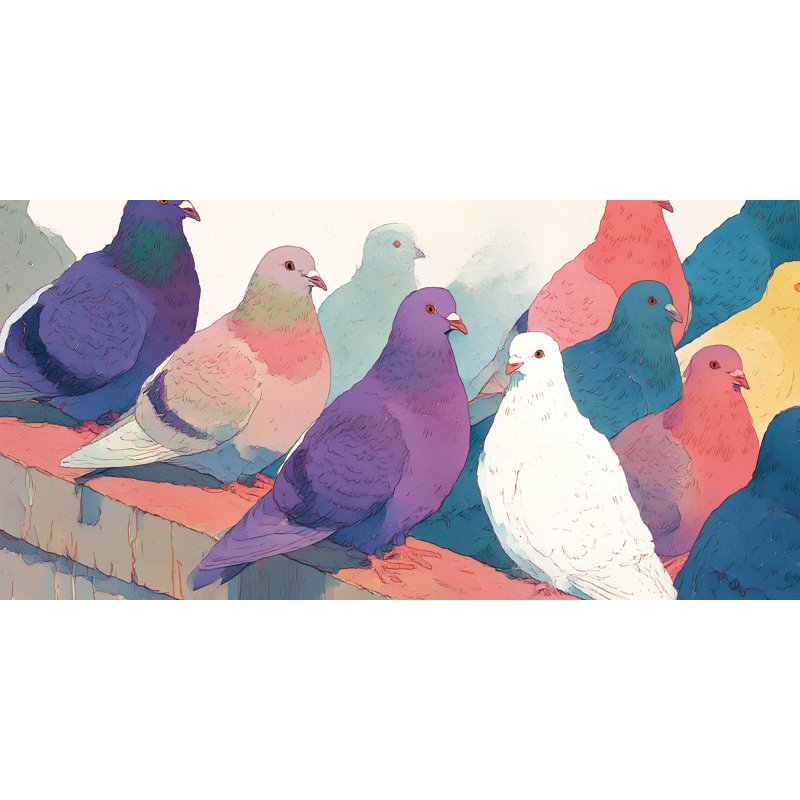 Art mural sur toile City Balcon Pigeons, H 27,5 po x l 55 po