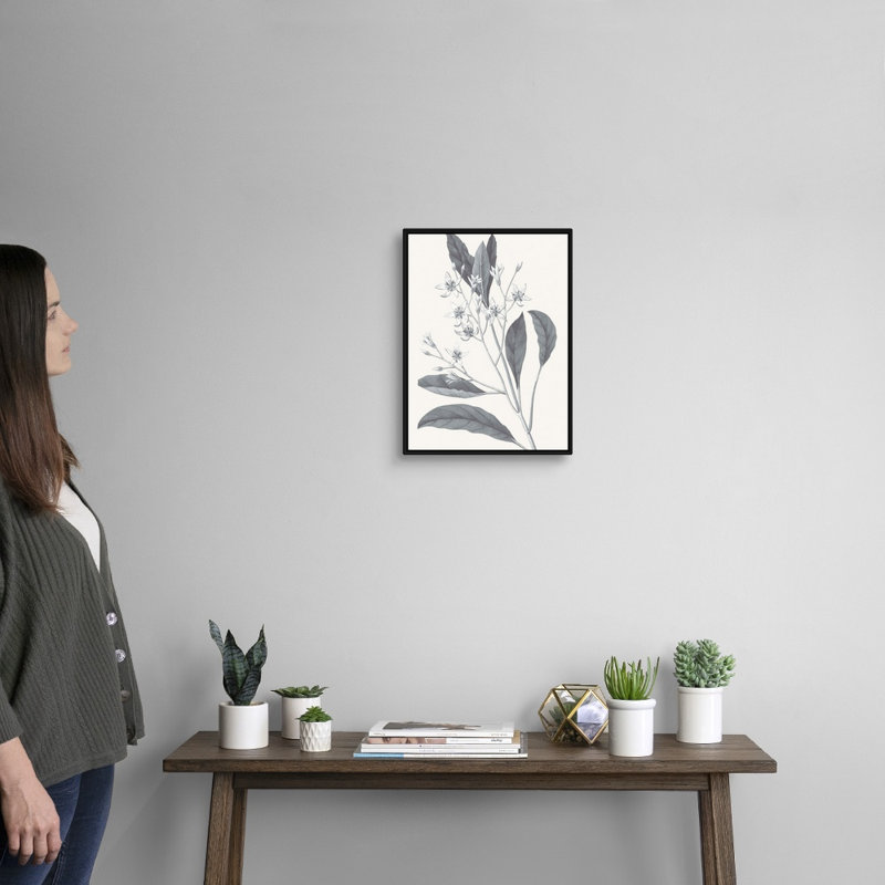 «Neutral Botanical V», art mural sur toile, Toile avec cadre noir, H 16 po x l 12 po x P 2 po