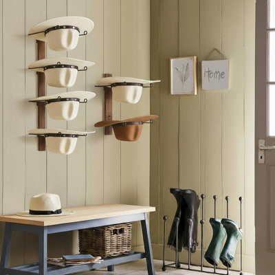 3-Piece Wall Mount Cowboy Hat Rack For Wall Holds Up To 6 Hats,Vintage Brown