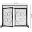 Flat Fireplace Screen With Hinged Doors Handcrafted Wrought Iron Classical Scroll Durable Metal Mesh Decorative Free Standing Fireplace Spark Guard- Black