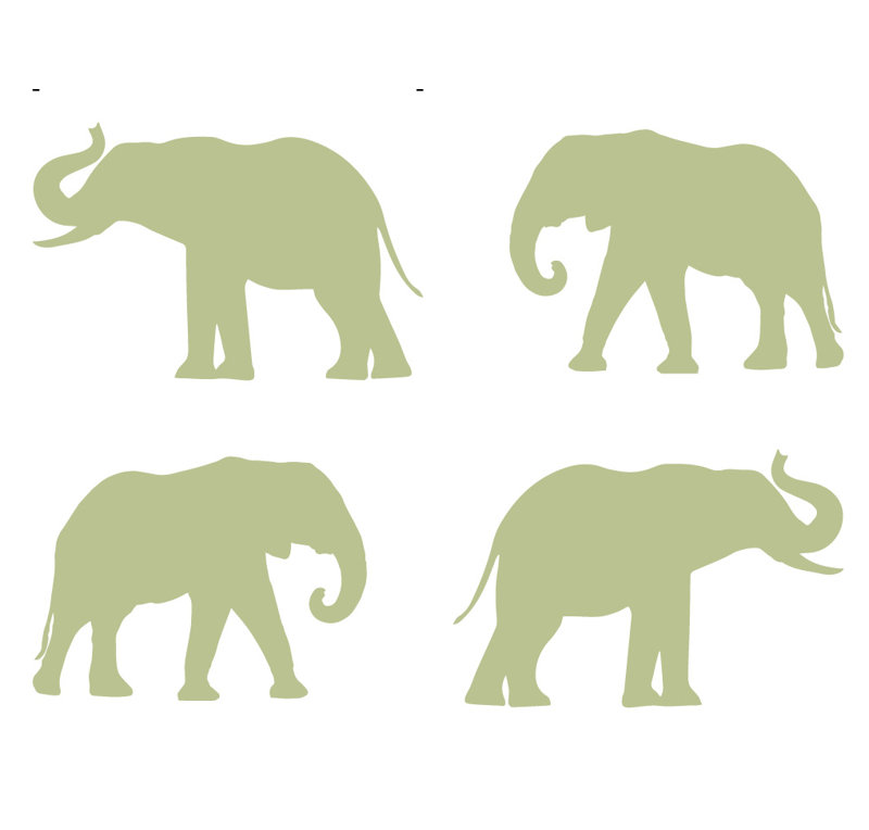 Décalcomanie murale motif éléphant, H 4 po x l 6 po x P 0,01 po, Céladon