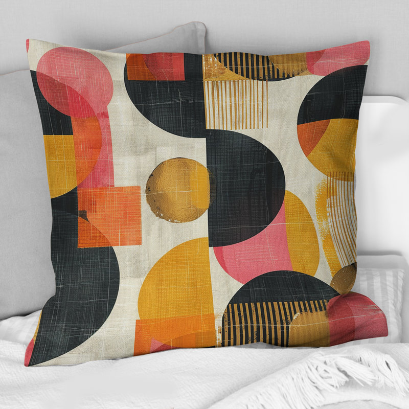 Coussin noir et jaune Midcentury Geometric Shapes I - Midcentury Colours, H 16 po x l 16 po