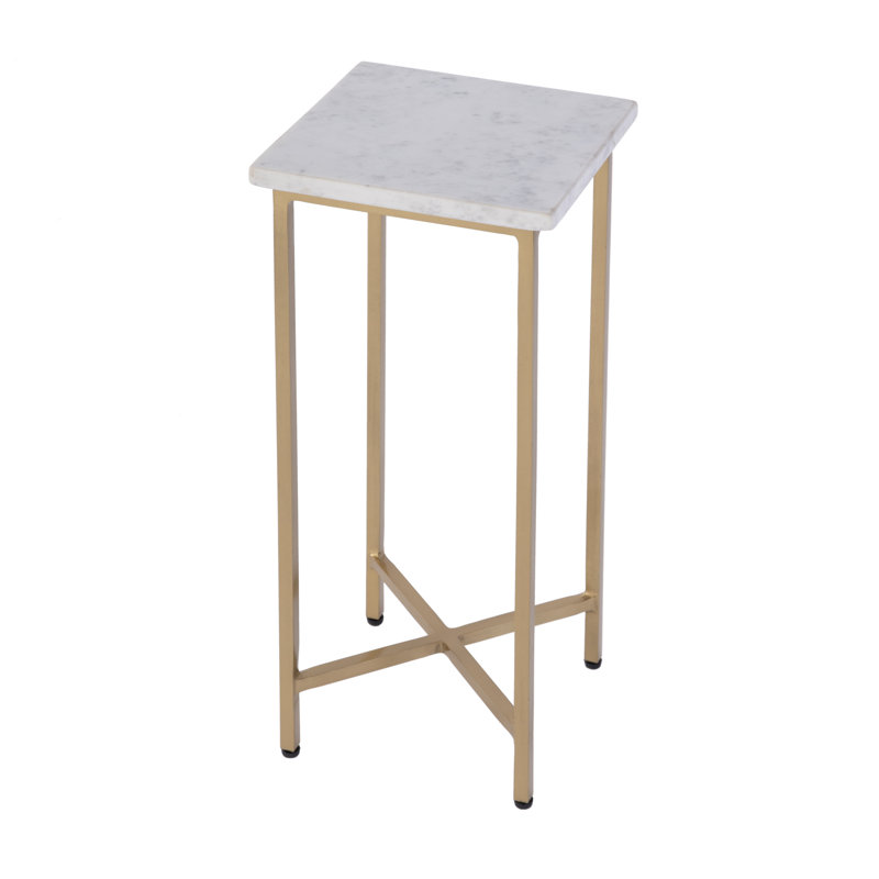Paulina 9 in. W Square Marble and Iron End Table