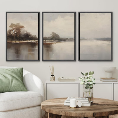«Fine Island Lake Summer Autumn Landscape Nature Modern Rustic Relax / Calm On Canvas», reproduction de 3 pièces