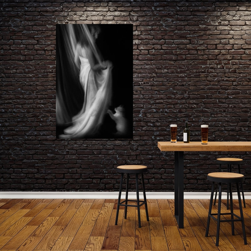 Graceful Woman Playful Cat Delicate Dramatic Elegant Cat Wall Art Print 1 Piece Wrapped Canvas Wall Art