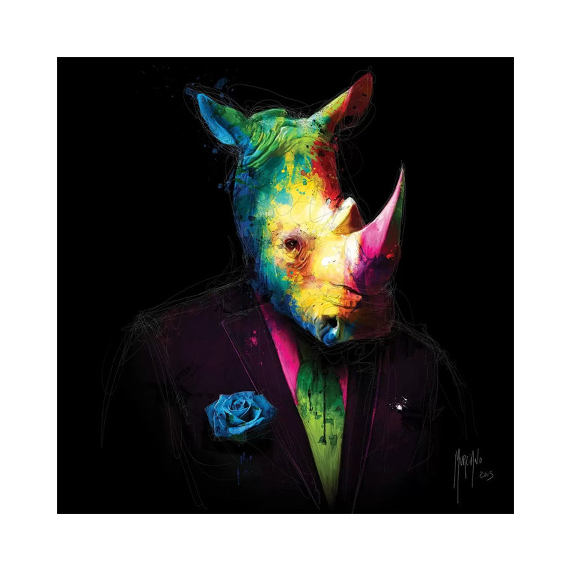 Oncle Rhino par Patrice Murciano - peinture sur toile tendue, H 12 po x l 12 po x P 0,75 po