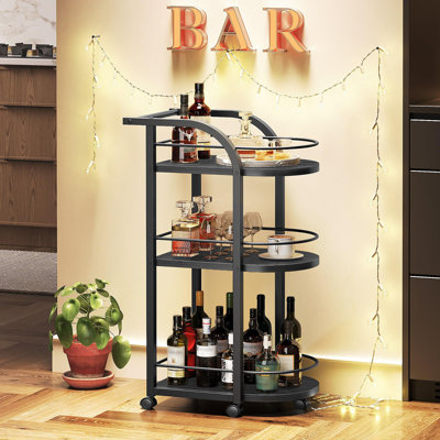 3-Tier Rolling Bar Cart with Shelf Fence by Latitude Run