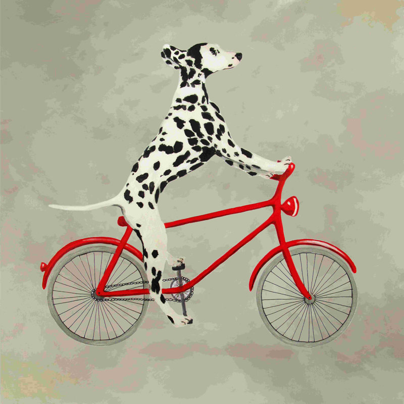 Dalmatien sur vélo par Coco de Paris - impression sur toile tendue, H 36 po x l 36 po, Cadre photo noyer, Oui