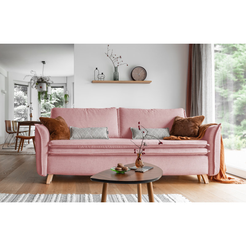 Charming Charlie 3 Seater Sofa Bed, Pink Linen