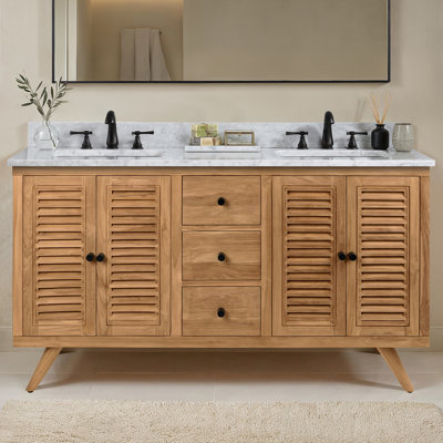 Ensemble de meuble-lavabo double 60 po avec plateau en marbre de Carrare Harper