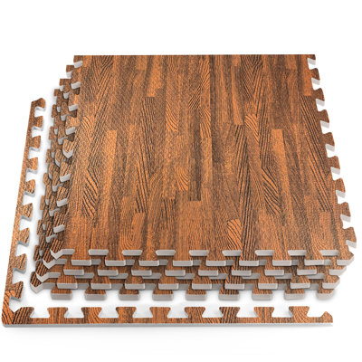 HomeCube USA 3/8 Inch Thick Interlocking Wood Grain Foam Floor Tiles for Home, Office, Workout Equipment Space, Commercial Areas, Anti-Fatigue Flooring Padding 24x24 in. 32 SQ Ft.
