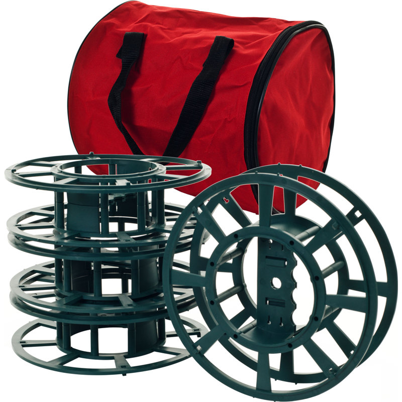 4 Extension Cord Reels with Bag - Holds 1 to 2 Cords or Christmas Light Strands Each for Organization and Tidy Storage by Stalwart