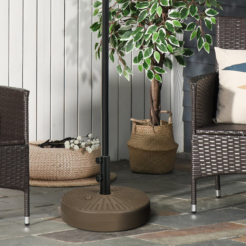 brown patio umbrella stand Table with 2 Weight Bags Outdoor Umbrella Side Table with Umbrella Hole Small Wicker End Table for Outside Storage Coffee Table with Poly Lumber Top for Pool Garden Umbrellas Ensure your parasol is firmly in place with the Outsunny fillable umbrella base Round Patio Umbrella Base in