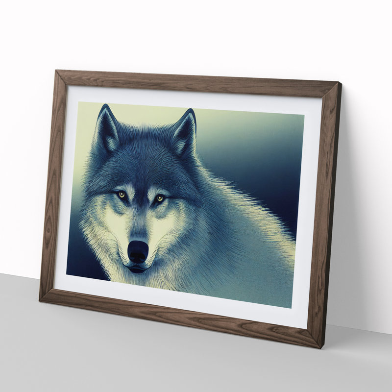 Alluring Wolf - Single Picture Frame Print, 25cm H x 34cm W x 2cm D, Walnut