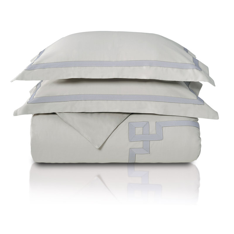 BNM Miller 100% Cotton Embroidered 3 Piece Duvet Cover Set, Full/Queen Duvet Cover + 2 Standard Shams, Gray