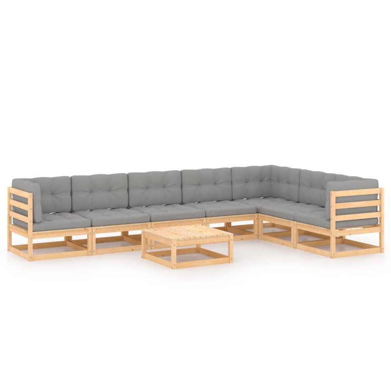 Azha Solid Wood 7 - Person Seating Group with Cushions, Brown, Grey