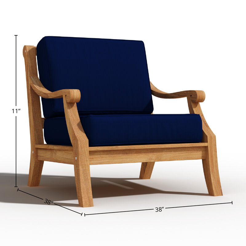 Adrien 4-Piece Teak Outdoor Patio Set with Navy Cushions