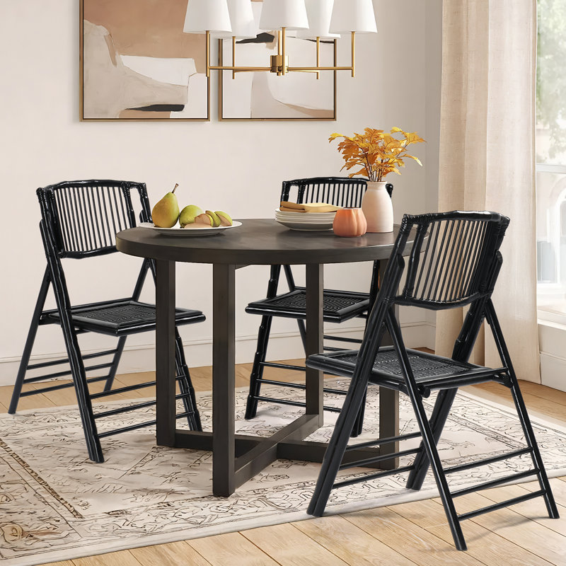 Patio Black Wood Folding Chair(Set Of 4), Black