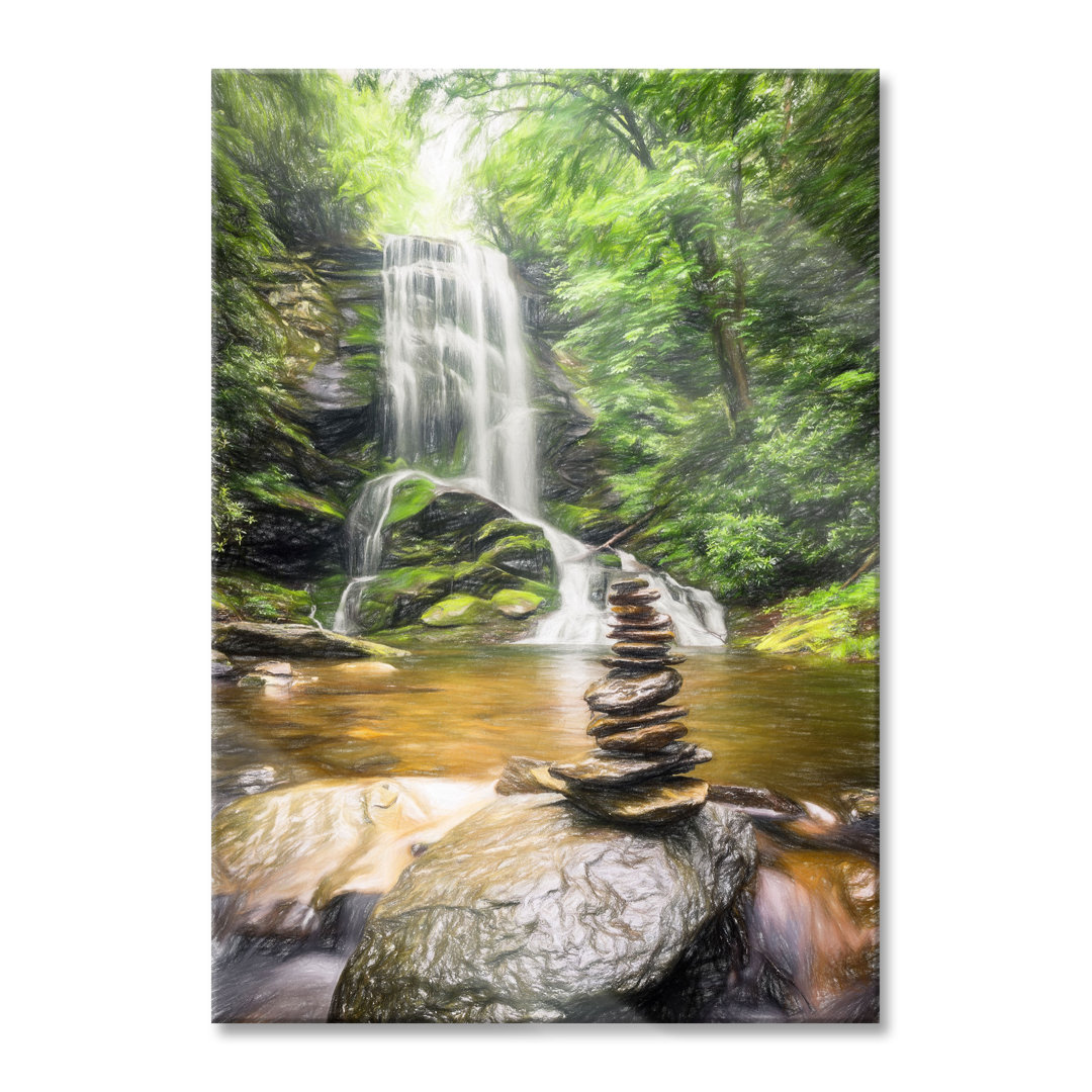 Glasbild Zen Stones von einem Wasserfall