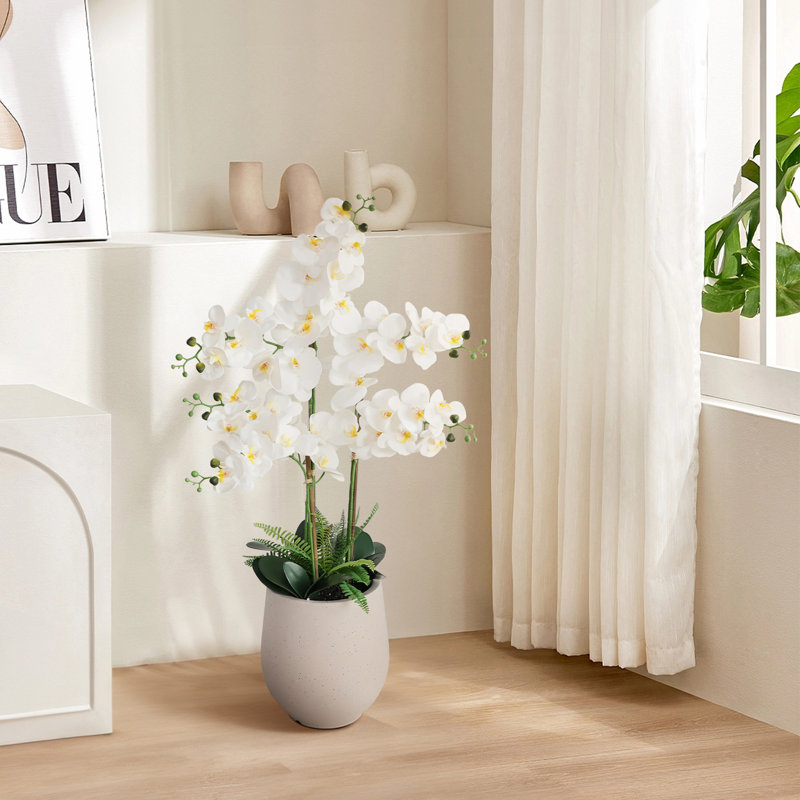 Arrangement floral orchidée dans un vase - Fleurs artificielles élégantes pour le bureau personnel, H 42 po x l 12 po