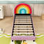 Twin Upholstered Platform Bed with Rainbow Headboard and Sturdy Frame