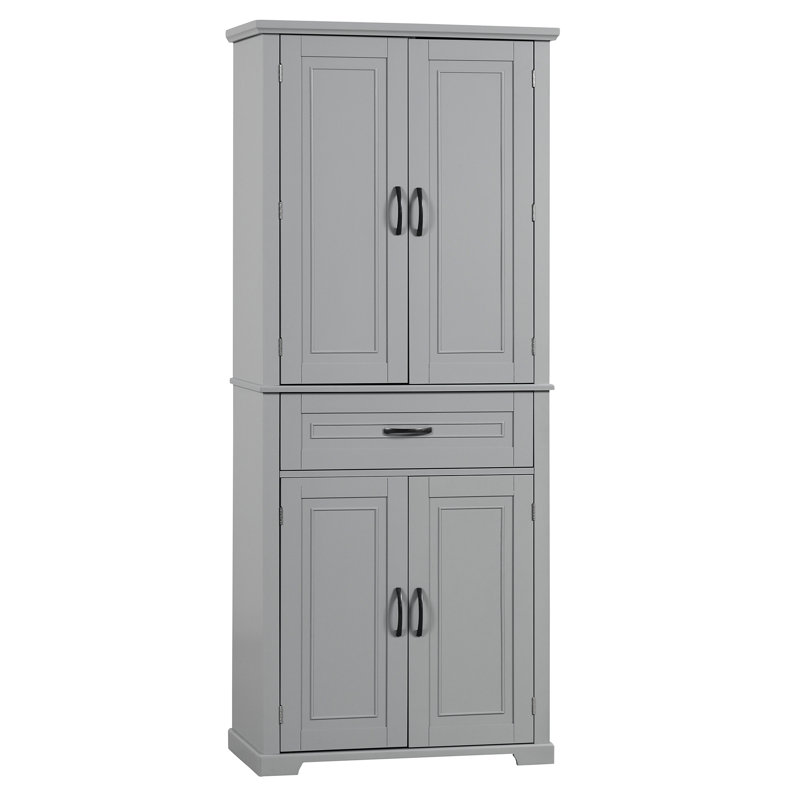 Grande armoire de rangement de salle de bain grise, portes, tiroir, tablette réglable pour espace organisé avec portes et tablette, espace spacieux, moderne