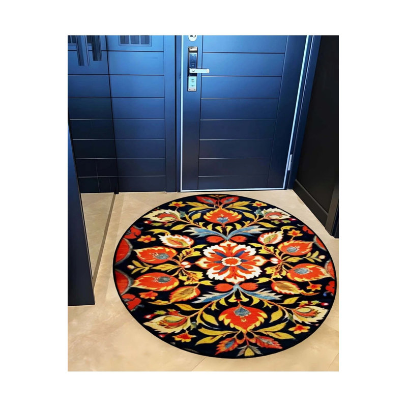 Multicolored Floral Motif Traditional Patterned Round Woven Base Vintage Decorative Carpet, Round 3'4"